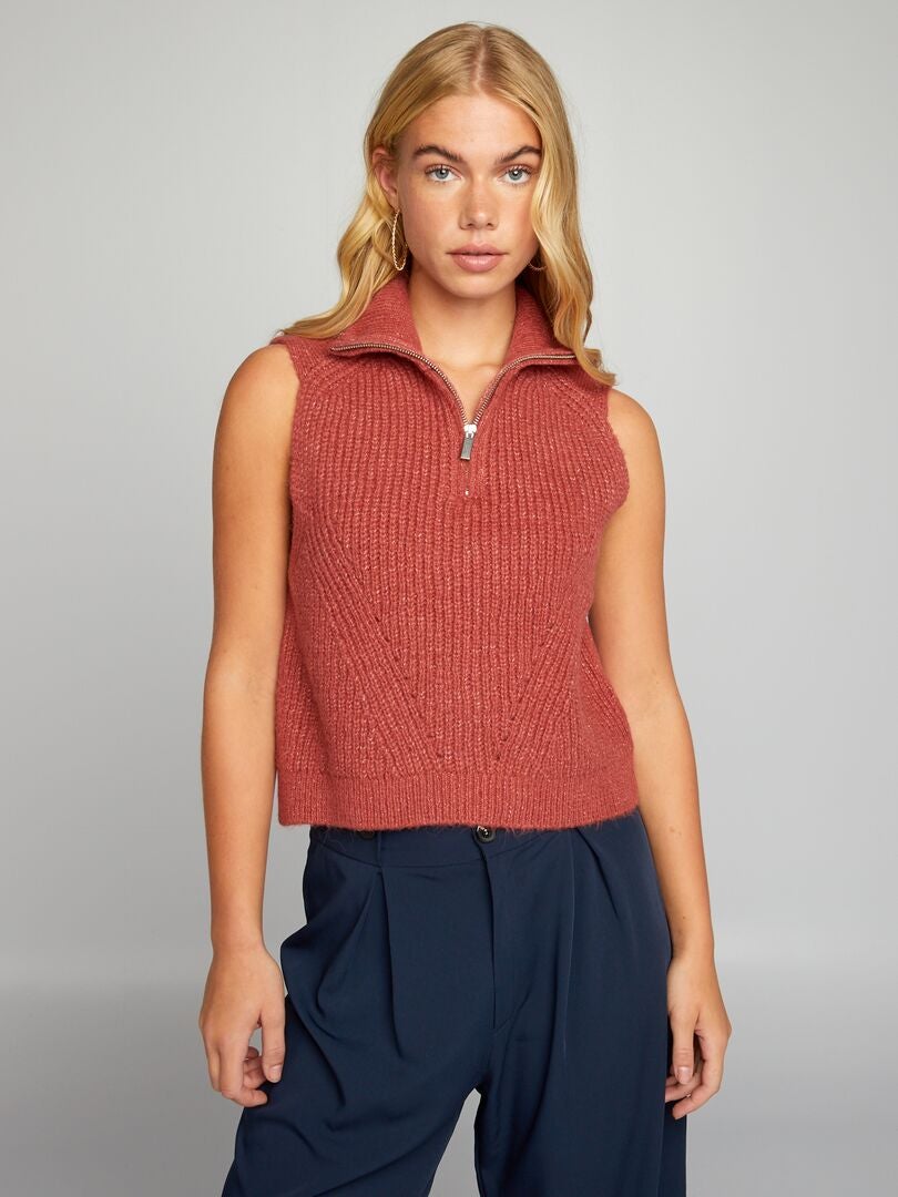 Mouwloze gebreide trui - ROOD