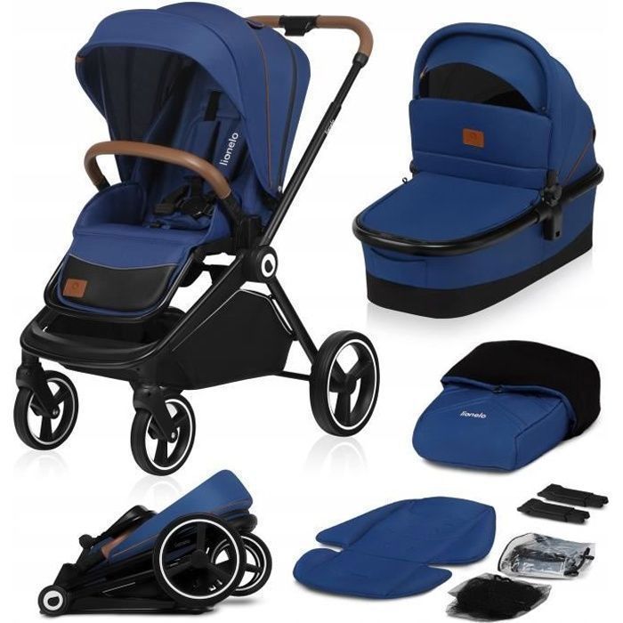 LIONELO Mika 2-in-1 Stroller - Stroller, Bassinet and Accessories Pack - Blue