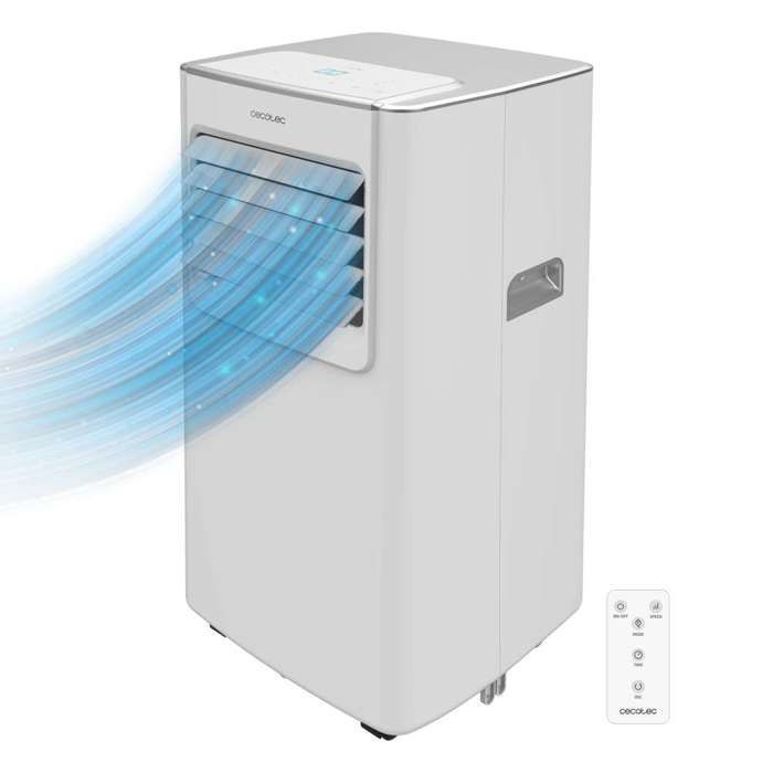 Aire acondicionado portátil Cecotec ForceClima 7100 con control remoto, silencioso, 7000 BTU, pantalla LED, 4 modos, 2 velocidades.
