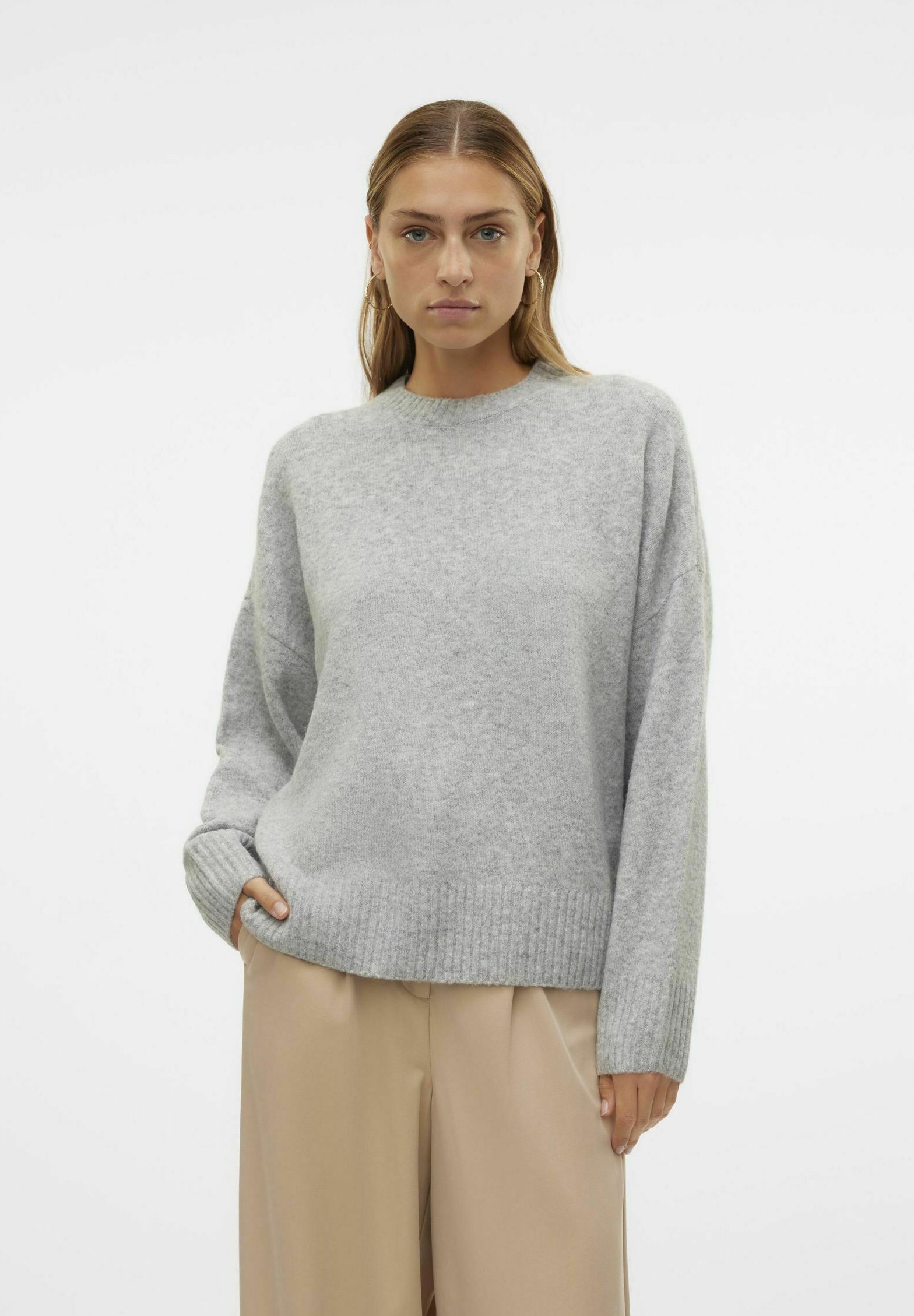 Vero Moda VMBOOM Col rond - Pull - gris clair chiné