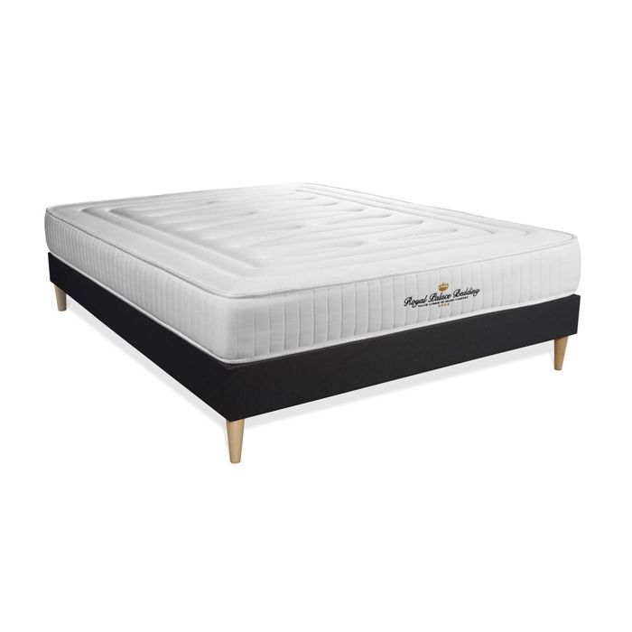Ensemble sommier matelas 140x200 - LANCASTER - Ressorts ensachés - Mémoire de forme - Ferme - Noir