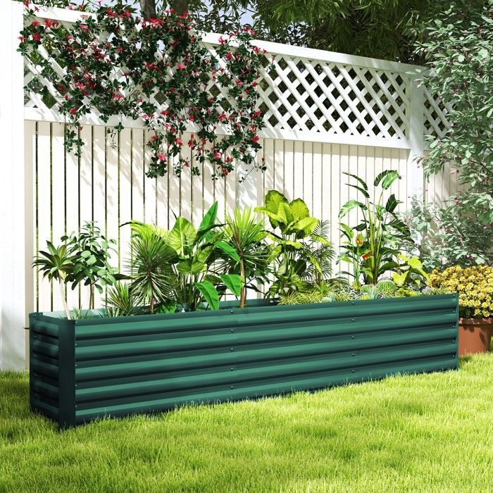 Huerto elevado Outsunny - barras de soporte y placas de esquina - fondo abierto - acero galvanizado - 240 x 40 x 45 cm - verde