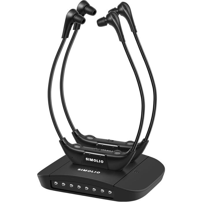 SIMOLIO Dual Wireless TV Headphones, Infrared, 15 Hours Battery Life, Ambient Sound