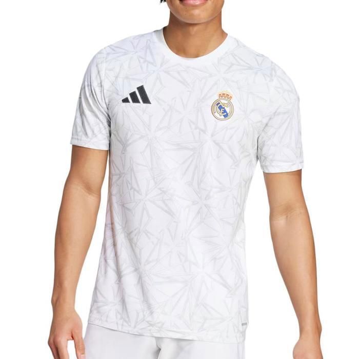 Camiseta blanca de calentamiento del Real Madrid para hombre, Adidas, temporada 24/25