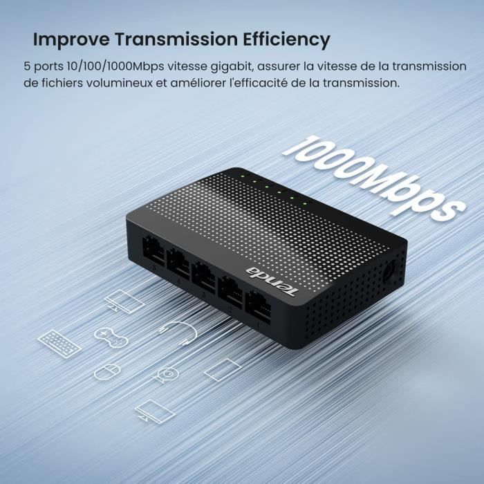 TENDA Switch Ethernet 5 Ports, Switch Gigabit 10/100/1000 Mbps - Switch RJ45, Etend le Réseau Câblé, Plastique, SG105