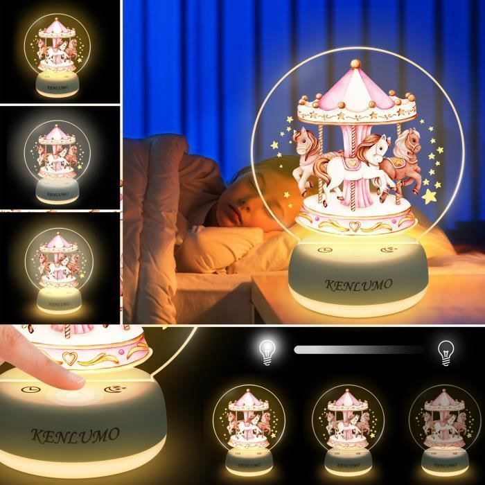 KENLUMO carrousel Veilleuse bébé Noël Enfant Cadeau Lumière blanche et chaude trois couleurs Ajuster la luminosité Lampe de chevet