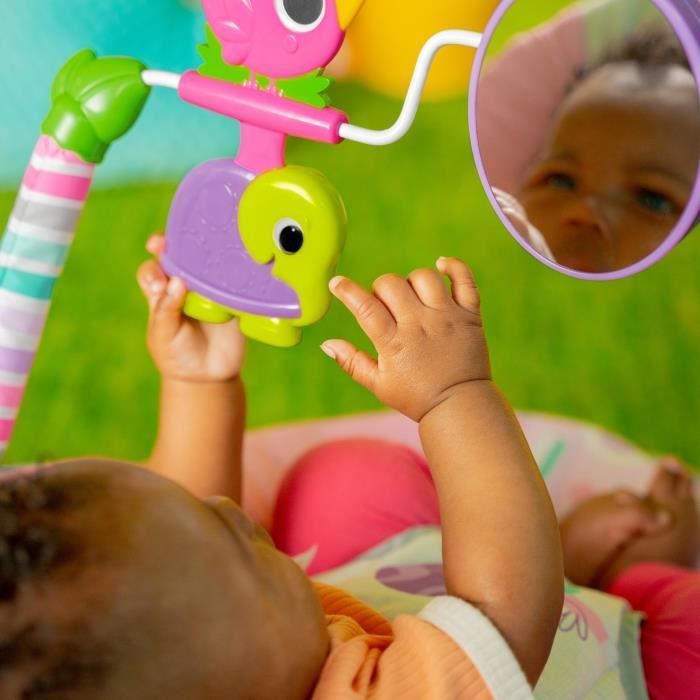 BRIGHT STARTS Baby Bouncer with Animals - Pink, Soothing Vibrations, Activity Arch with Interactive Toys