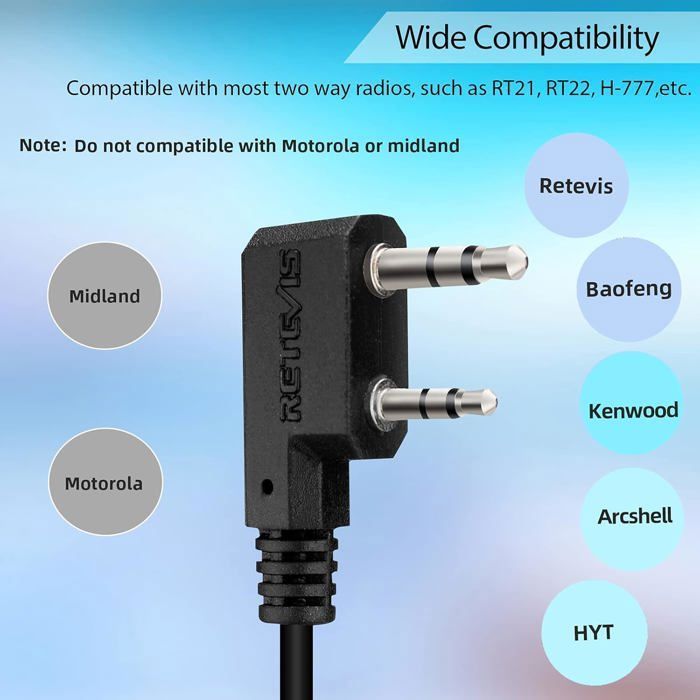 Retevis EHK010 Walkie Talkie per casco da moto con auricolare a 2 pin e microfono, compatibile con radio RT24 e RT27, Baofeng UV 5R 888S eSynic e Kenwood