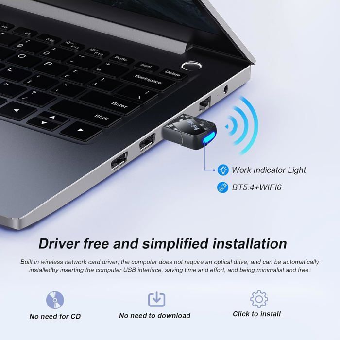 Adaptateur WiFi 6 - OTBACT - AX900Mbps - Bluetooth 5.4 - Dual-Band 2.4G/5G - Compatible Windows 11/10/7