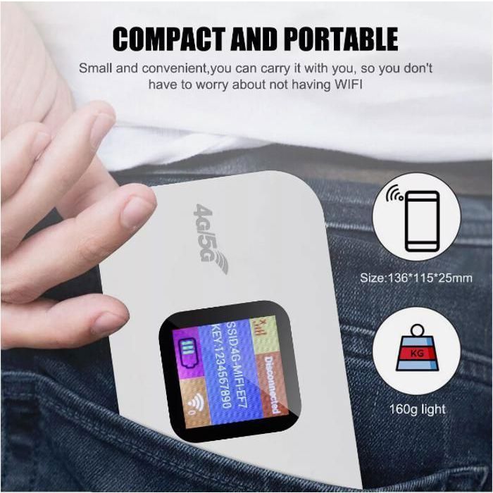 Router WiFi portátil - GIGICIAL - 4G/5G LTE - 15 horas de autonomía - Conecta 10 dispositivos - Pantalla LCD de 1,44