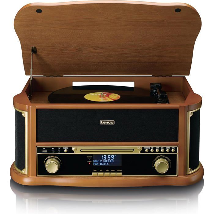 Lenco TCD-2571 Bluetooth-platenspeler, 2x5W-luidsprekers, DAB+-radio, cd-speler, cassettedeck, 3 snelheden, hout