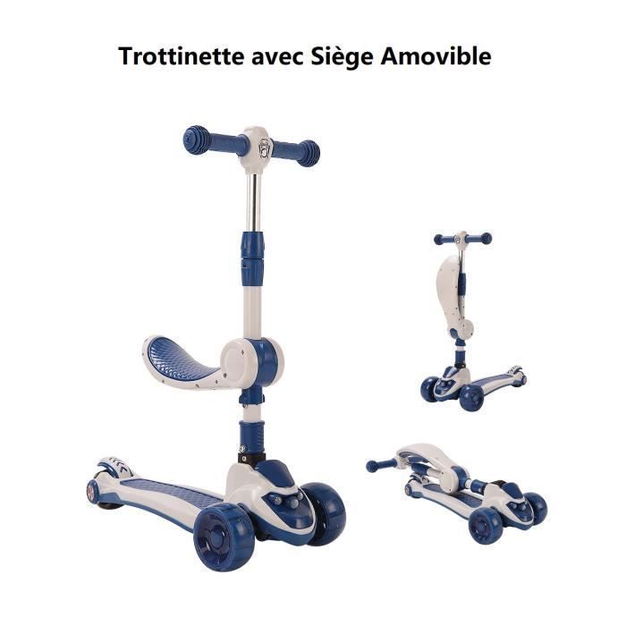 Bleu Trottinette Pliable pour enfant 2-8 ans, Willonin® Patinette Scooter roulante à LED avec Siège Amovible et Hauteur Réglable
