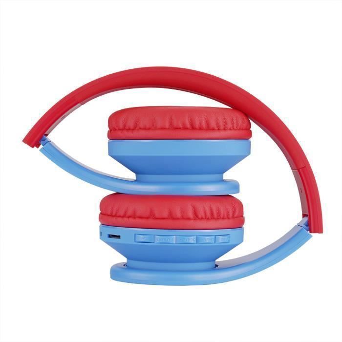 Casque Bluetooth - POWERLOCUS - Enfants - Bleu-Rouge - Pliable - Sur-oreille