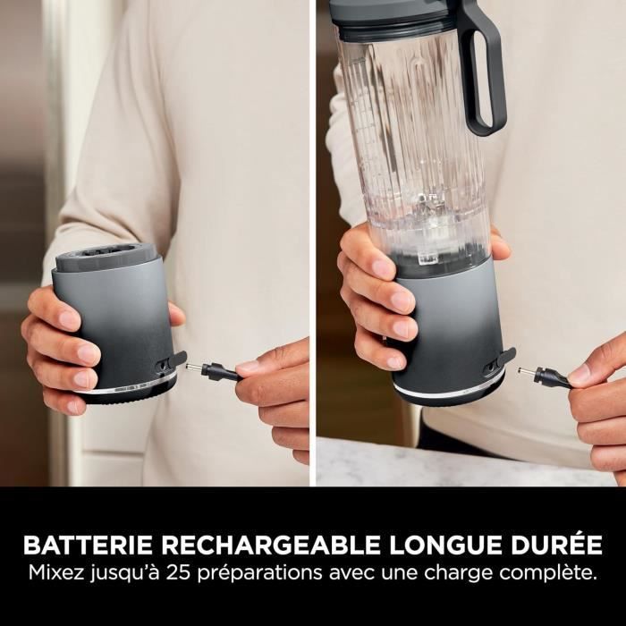 Frullatore portatile NINJA Blast Max - BC251EUGY - Ciotola da 530 ml - Autonomia della batteria: 2 ore - Senza fili - Senza BPA - Grigio