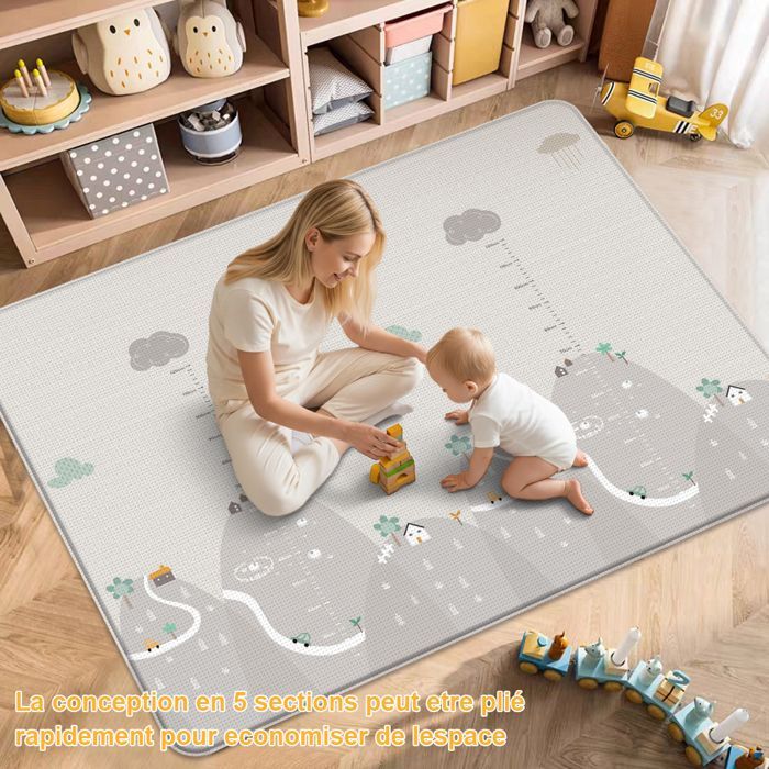 Alfombra de juegos plegable, impermeable y de doble cara para bebés - 200x180x1cm - Alfombra de actividades - Segura para bebés, no tóxica, antideslizante