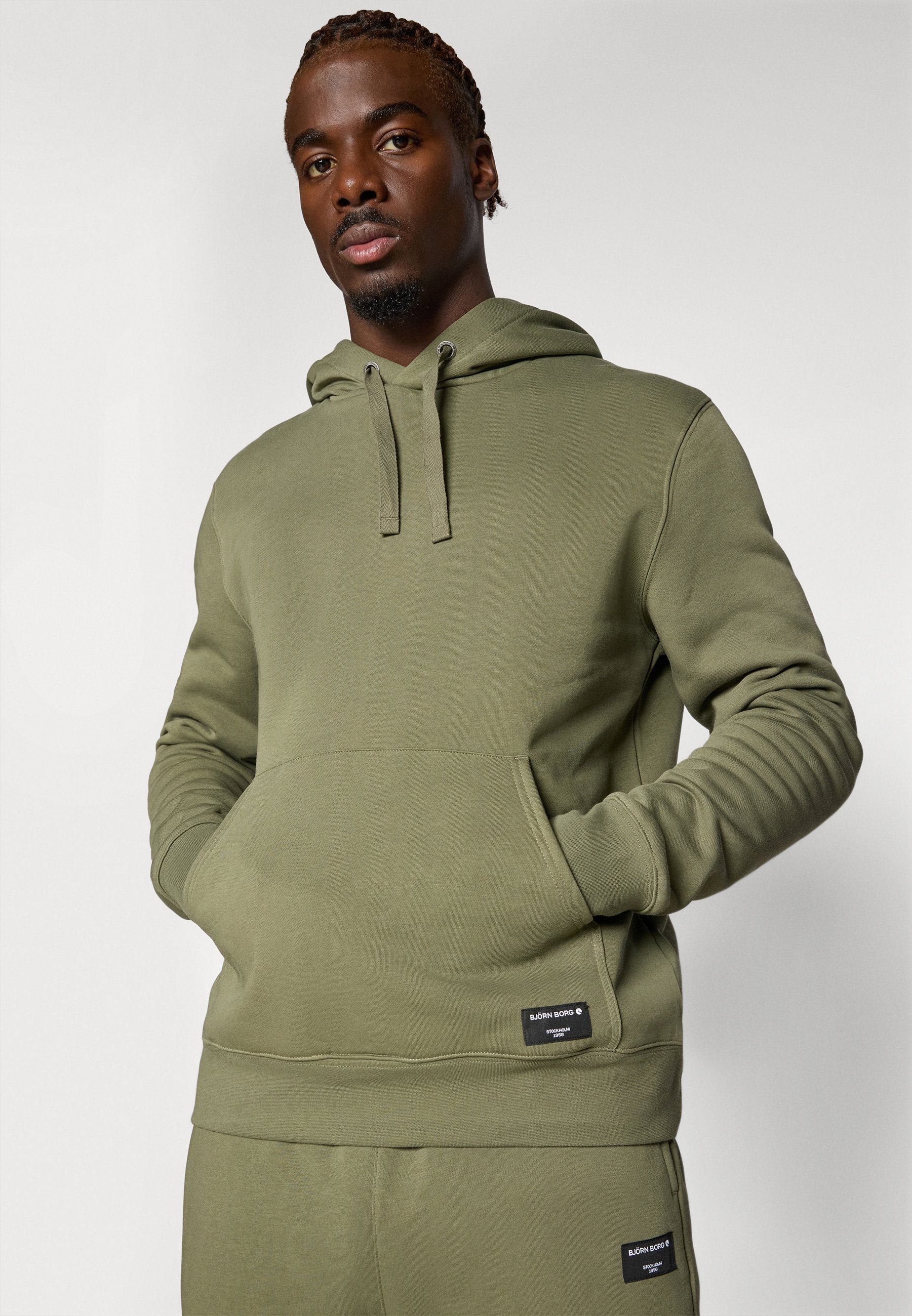Sweat à capuche Björn Borg CENTER - Vert olive délavé