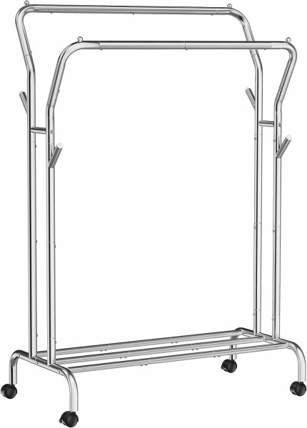 Mobilny Wieszak Stalowy 155cm z Półką, Srebrny