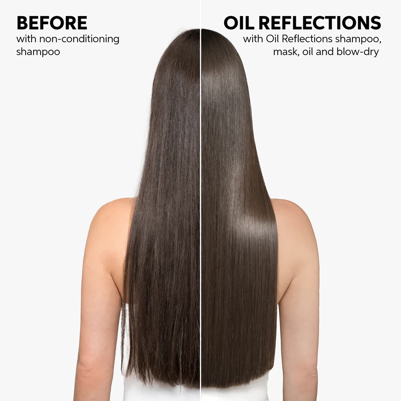 Óleo alisador Wella Professionals Oil Reflections para cabelos brilhantes e macios.