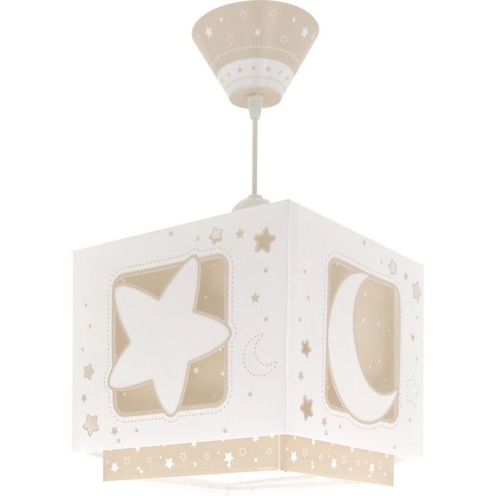 Lustre e luminária pendente infantil Dalber Moonlight, com lua e estrelas, bege.