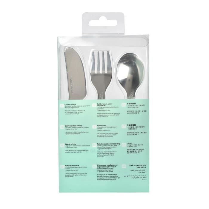 BEABA, 3-teiliges Edelstahl-Besteckset, hellgrün