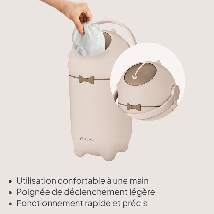 LIONELO Purebin gebruikte luieremmer - Luchtdicht - 10 liter - Universele zakken - Eenvoudige bediening met één hand - Beige