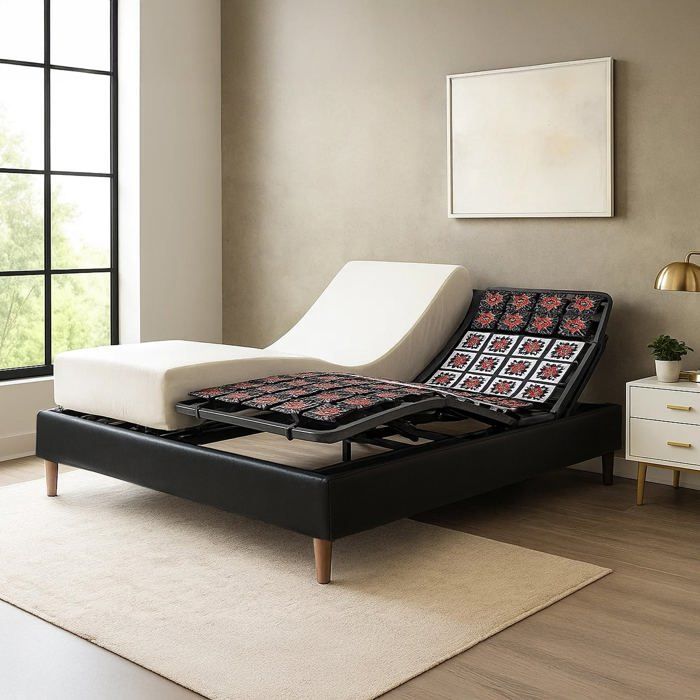 Letto elettrico con materasso 200x200 - Nero - Base relax + Struttura letto in similpelle + Materasso