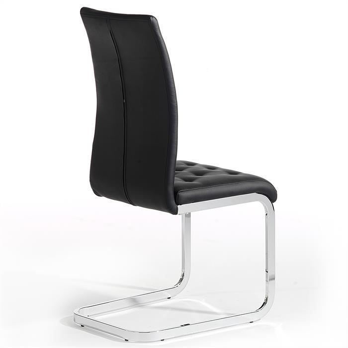 Lot de 4 chaises de salle à manger CHLOE avec assise capitonnée et piétement chromé, revêtement en synthétique noir