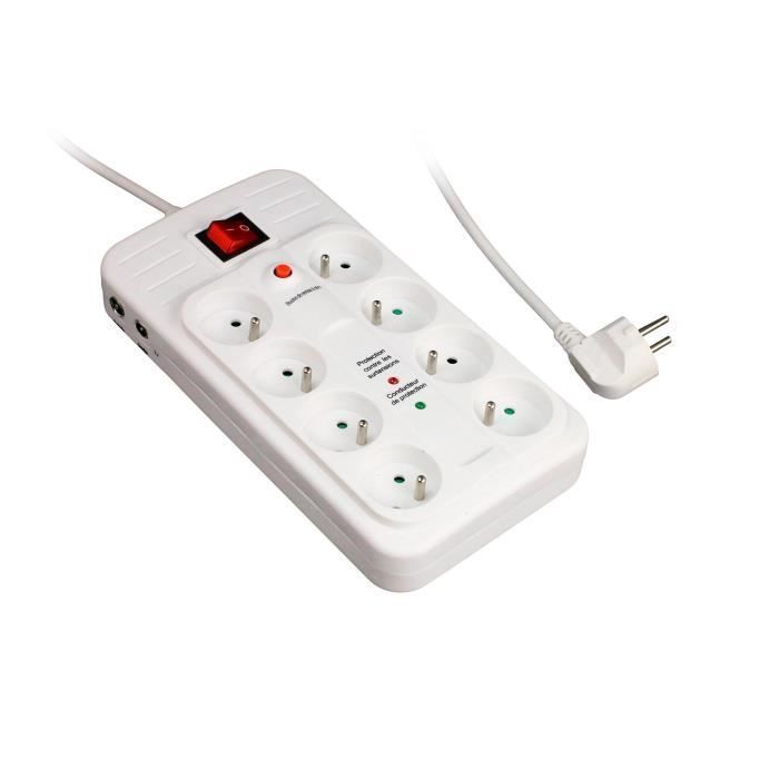 Regleta de enchufes con protección contra sobretensiones ZENITECH de 8 tomas + interruptor de TV 