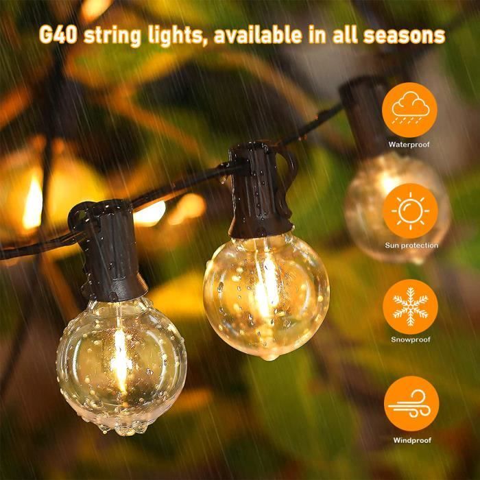 Luci a stringa LED per esterni da 15 m - BLEOSAN - 25 lampadine G40, plastica, impermeabili IP44