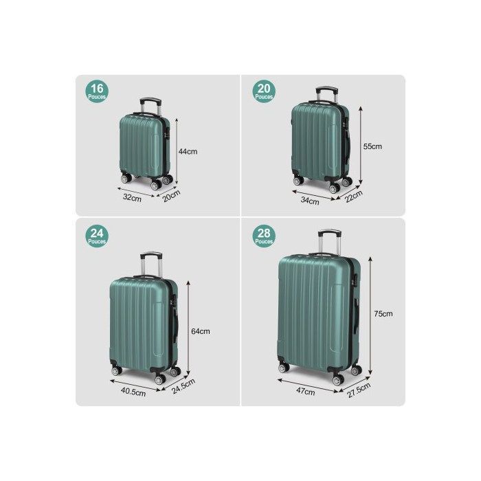 ALIGHTUP - Juego de 4 maletas portátiles 4 en 1 de ABS con ruedas - 44 cm/55 cm/64 cm/75 cm - Verde