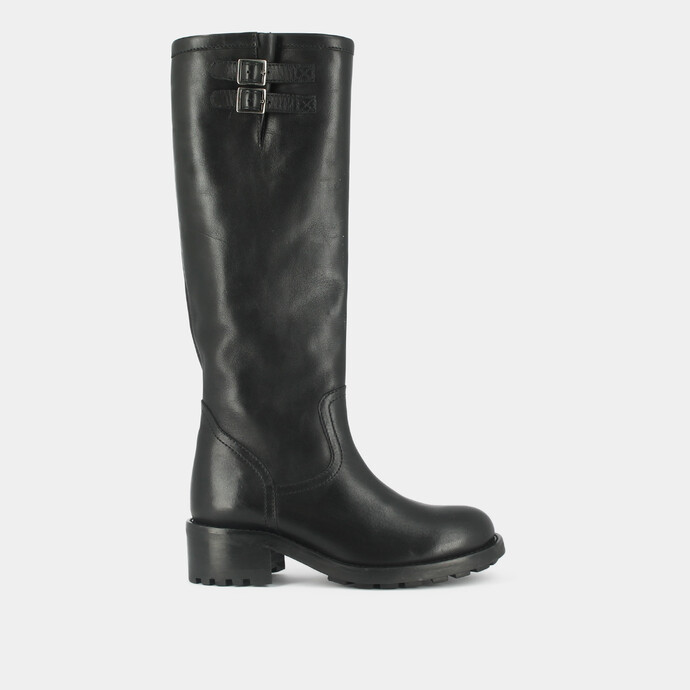 Bottes à semelles crantées  en cuir noir