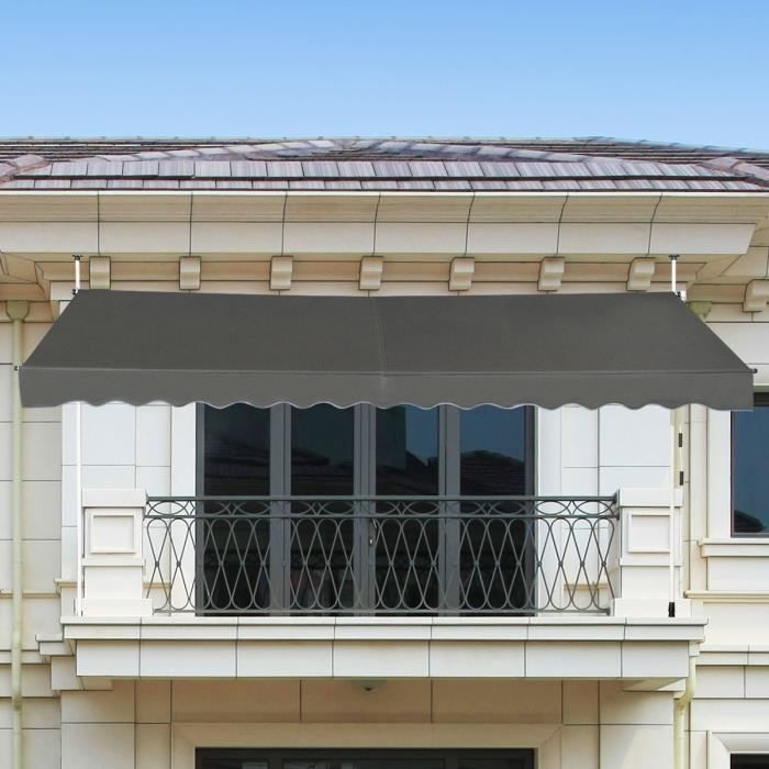 DREAMADE 395 cm manuelle Markise, wasserdicht, mit Kurbel und Stützstange, für Balkon, Shop