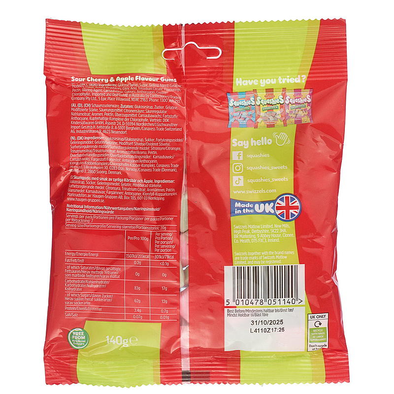 Swizzels Squash 140g cerise acidulée et pomme