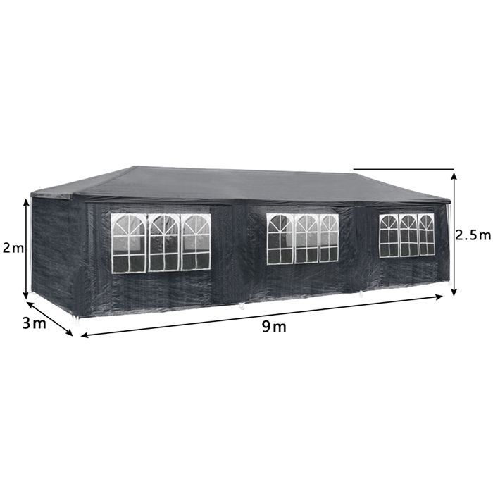 Aufun Tonnelle de Jardin 3x9 m Tonnelle Pliante Pavillon avec 8 parois latérales amovibles ,Anthracite