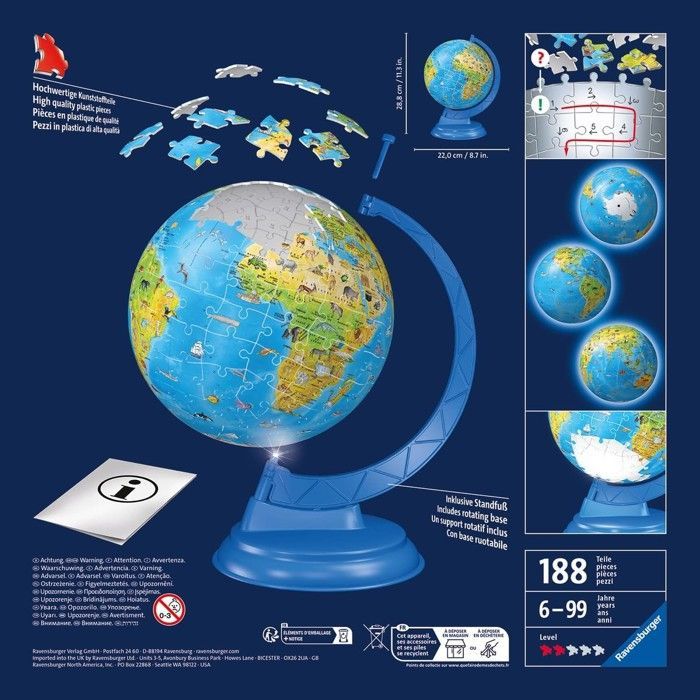 Puzzle 3D con mappamondo luminoso - Ravensburger - Viaggi e mappe - Meno di 100 pezzi - Unisex