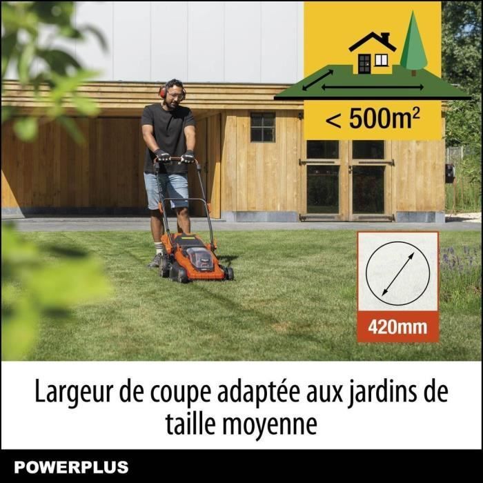 Cortador de grama sem fio de dupla alimentação 40V POWDPGLWS2 - Diâmetro de corte de 420 mm, saco coletor de grama de 50 L