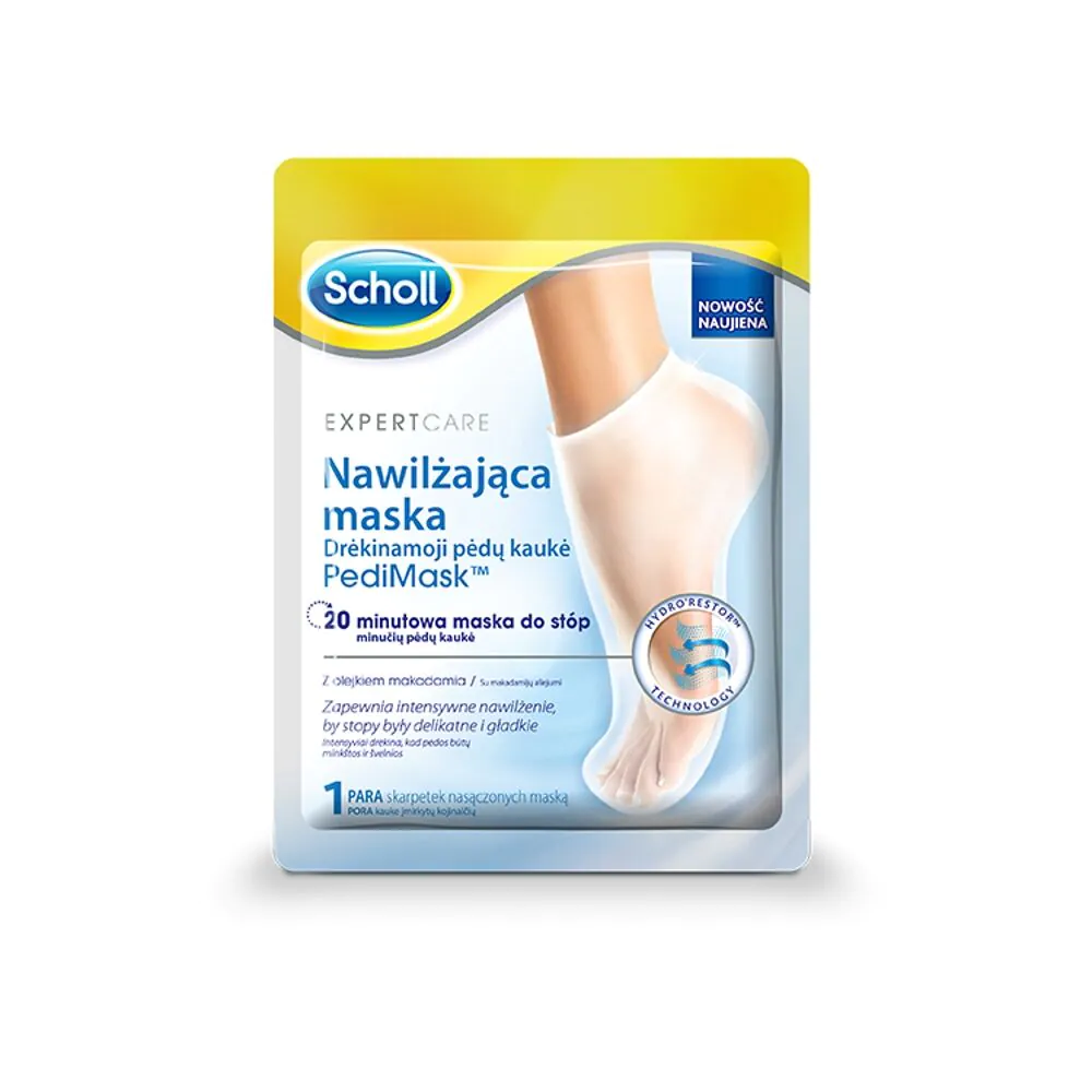 Scholl Expert Care PediMask, Nawilżająca maska do stóp z olejkiem makadamia, 1 Para