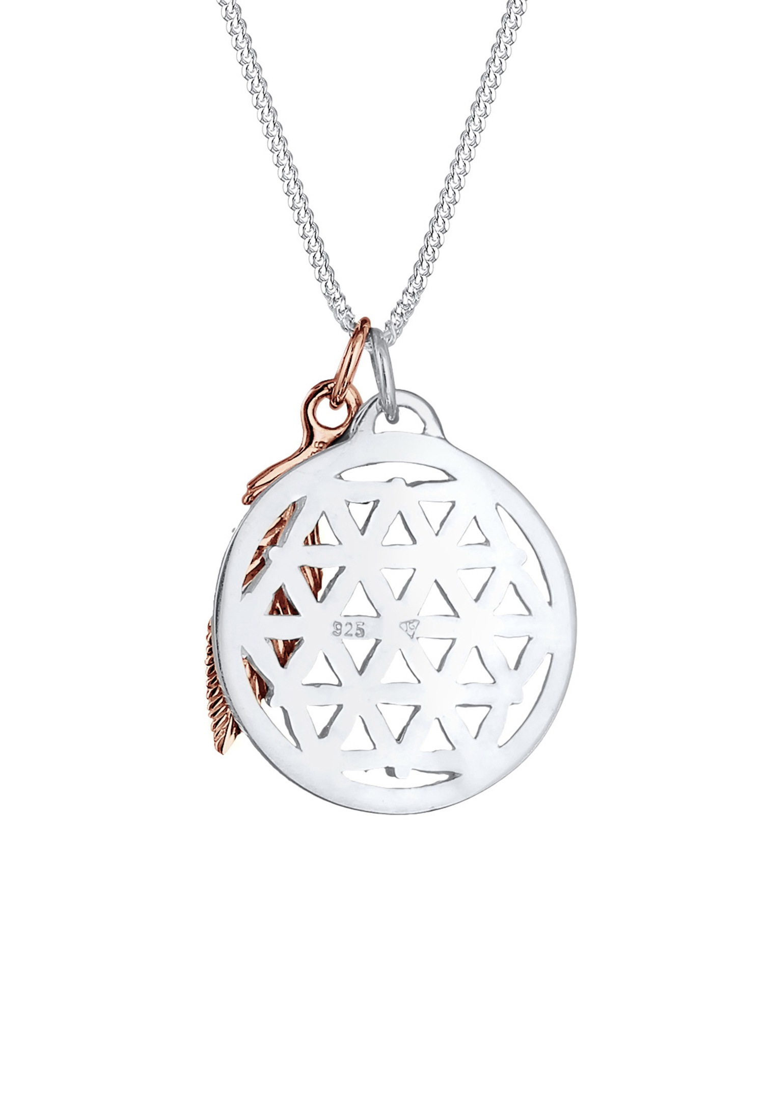 Elli Femmes Fleur de Vie Pendentif Plume Bicolore en Argent Sterling 925
