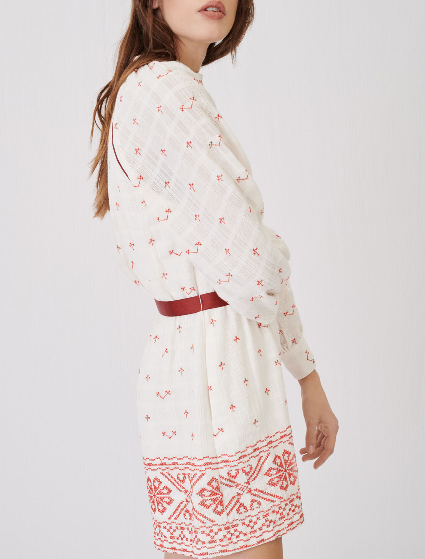 Geborduurde korte jumpsuit - Rood