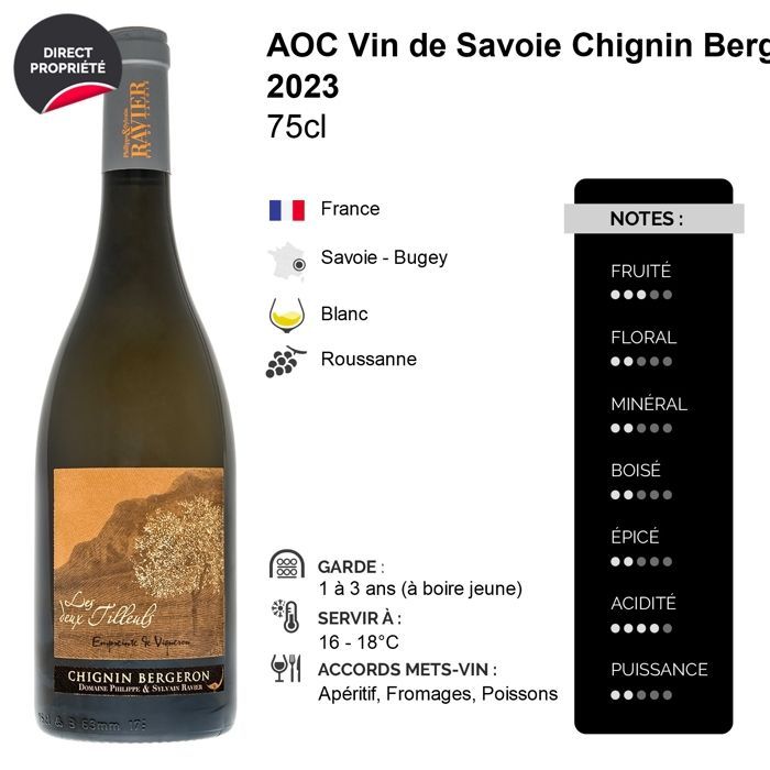 Philippe e Sylvain Ravier Vin de Savoie Chignin Bergeron Les Deux Tilleuls 2023 - Vinho Branco de Savoie - Bugey (3x75cl)