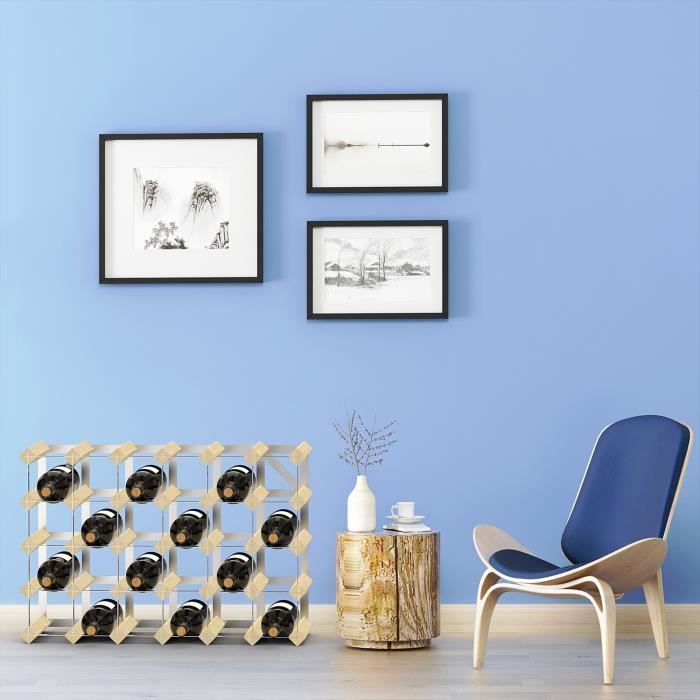 Portabottiglie, 30 bottiglie, 61,2 x 42 x 22,8 cm, Legno naturale, Dimensioni: 61,2 x 42 x 22,8 cm