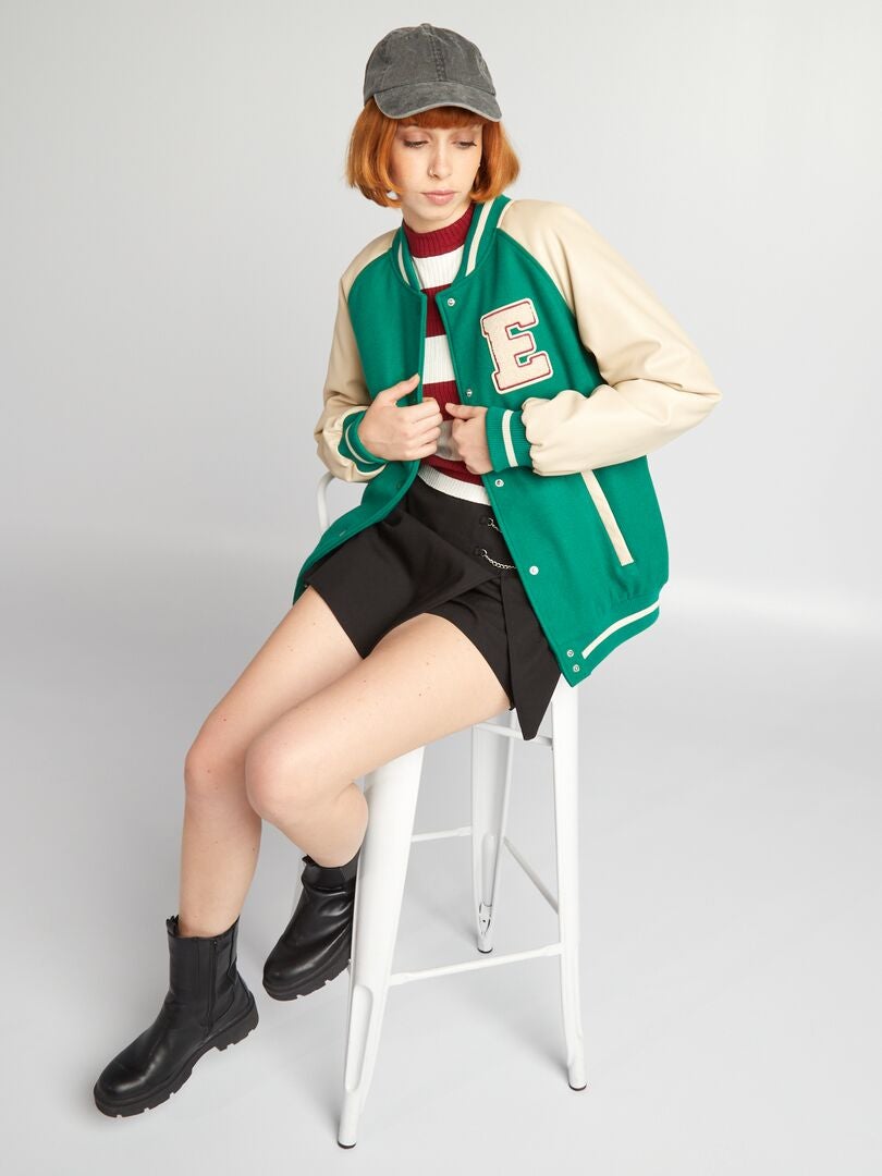 Chaqueta bomber estilo universitario - VERDE