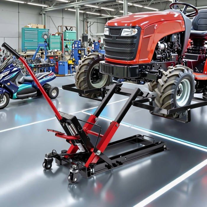 Gato hidráulico Wiltec 3 en 1 – Capacidad máxima 300 kg – Altura máxima de elevación 530 mm – para motocicletas, quads y tractores cortacésped – Sup