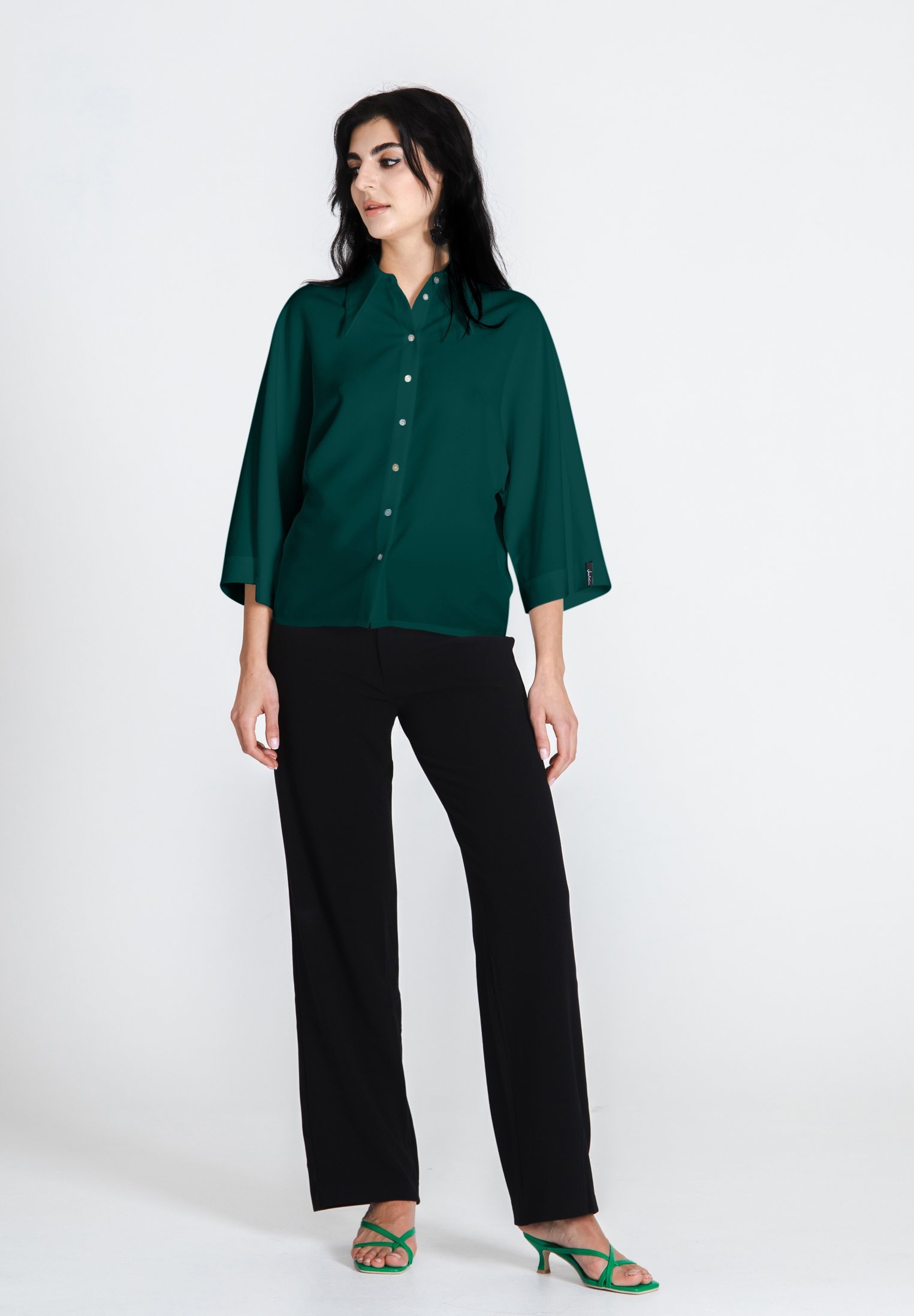 Jascha Stockholm blouse met knoopsluiting - smaragdgroen