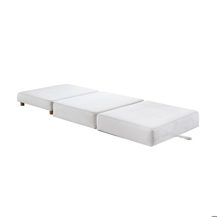 PAULA - Banquette carrée convertible en tissu blanc écru