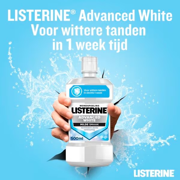 Listerine Advanced White tečnost za ispiranje usta blagog okusa 500 ml - bez alkohola