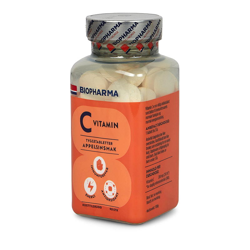Biopharma Vitamina C 90 unidades Naranja, comprimidos masticables, Biopharma