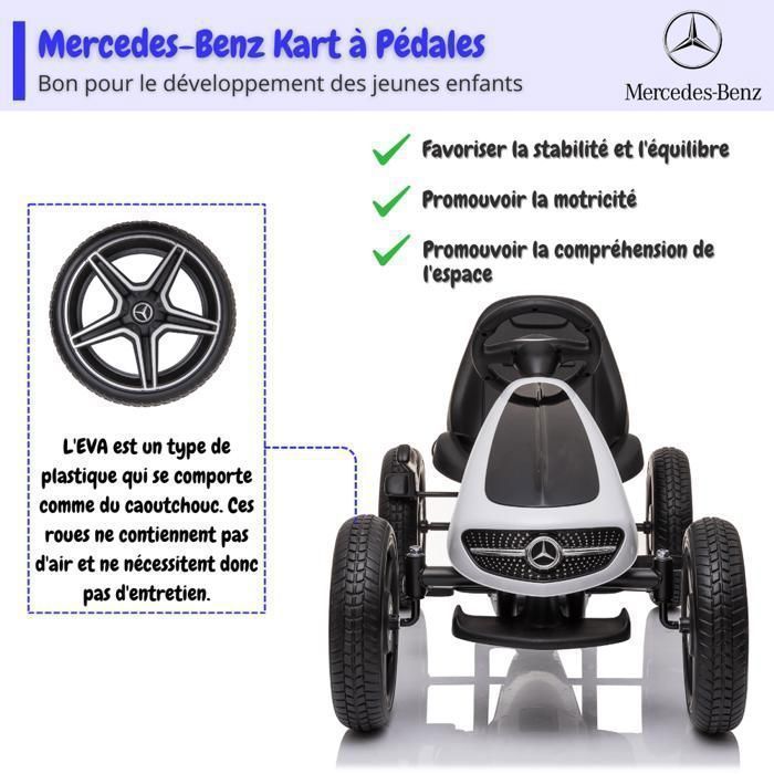 Kart de pedales MERCEDES-BENZ - Blanco - Para edades de 3 a 7 años - Producto con licencia oficial - Neumáticos de EVA - Asiento de cuero