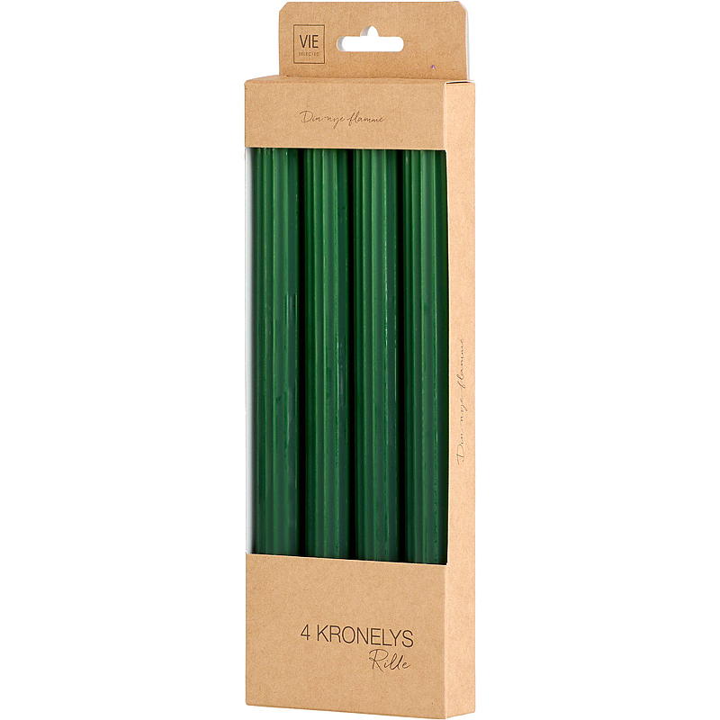 Vie Selected lys, 4-pak, 24 cm, rillet, paraffingrøn