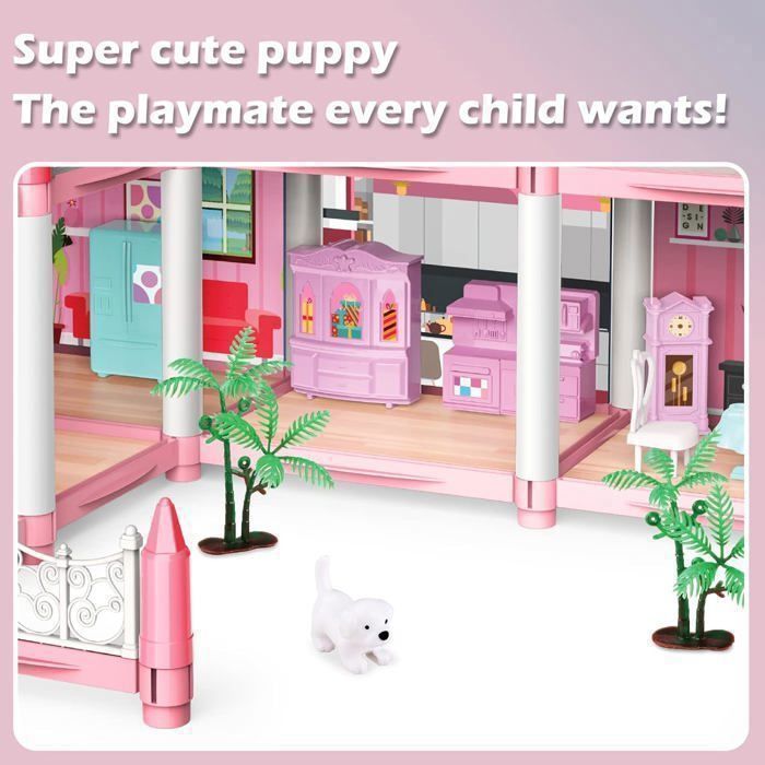 Maison de poupée, 3 étages, 9 pièces, Une maison de poupée de rêve pour fille avec accessoires, à partir de 6 ans-3Pcs